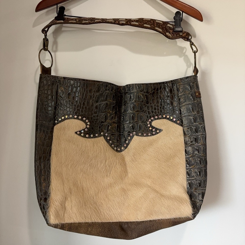 Keep It Gypsy Rosie Hobo Bag Womens Small Brown Croc Tan Hide Crystal Western